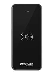 Promate 10000mAh AuraVolt-10+ Qi Fast Charging Portable Wireless Charger Power Bank, with Type-C Input/Output Port, 2.1A Dual USB Port and Full Tempered Glass Panel, Black