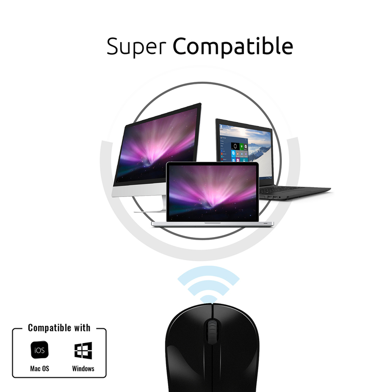 Promate CLIX-1 2.4Ghz Optical Wireless Mouse, Nano Bluetooth USB Receiver, 15 Meter Working Range, Black