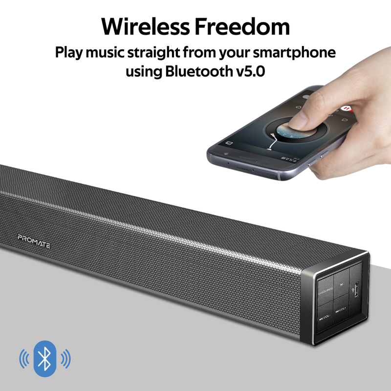 Promate BluesBar-60 Wireless Soundbar, 60W, Black