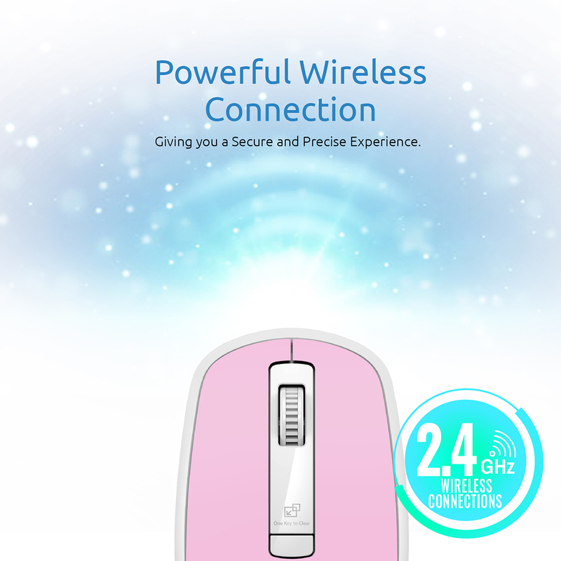 Promate CLIX-3 2.4 Ghz USB Wireless Ergonomic Mouse, Precision Scrolling for Windows Mac, Pink