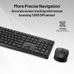 Promate ProCombo-5 Wireless Ergonomic English/Arabic Keyboard and Mouse Combo, Black