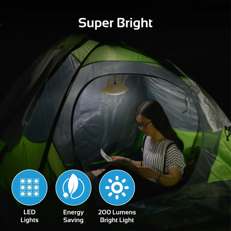 Promate SolarLamp-2 Solar Light, 3W Solar Panel Powered 2 LED Light Lamp, Built-In Rechargeable 2600 Power Bank, 200 Lumen Bright LED Light for Tent/Hiking/Fishing, Yellow