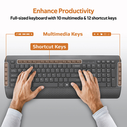 Promate Procombo-10 Wireless English/Arabic Keyboard and Mouse, 2.4GHz Keyboard with 1600DPI Mouse and Silent Keys, 1600Dpi, Nano USB Receiver for PC/Desktops/Windows/IOS, Black
