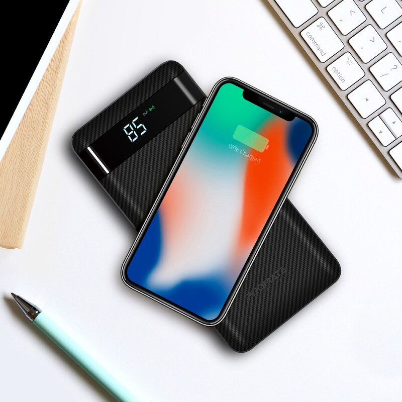 Promate 20000mAh AuraTank-20 USB-C Qi Powerbank, 10W Fast Wireless Charger, 18W 2-Way Type-C Power Delivery, QC 3.0 Three USB Port, LED Display&Lightning, Micro USB Input for Qi & USB Devices, Black