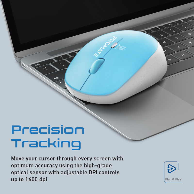Promate Tracker 2.4G Wireless Optical Mouse, Blue