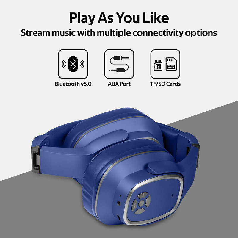 Promate Corvin Wireless 2-in-1 High Definition Over-Ear Headphones with Built-in Mic and 6W Speaker, MicroSD Card Slot, Blue