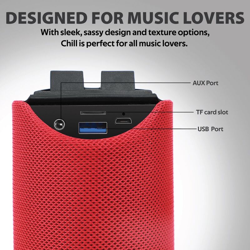 Promate Chill Portable Wireless Bluetooth v5.0 Stereo Speaker with 6W HD Sound, Built-In Mic, Micro SD Card Slot, In-Line AUX and 1200mAh Rechargeable Battery, Maroon