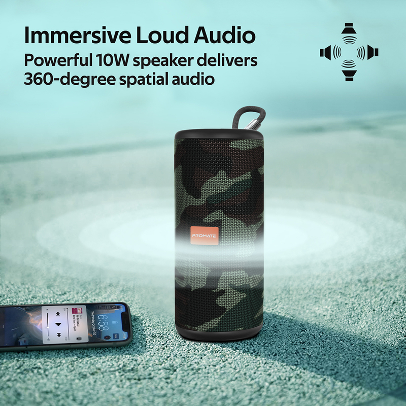 Promate Pylon Portable Bluetooth Stereo Sound Speaker, Camouflage