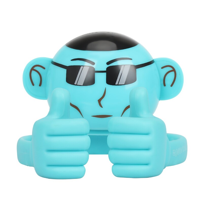 Promate Ape Bluetooth Speaker, Portable Monkey Shape Multifunction Wireless with 3.5mm Audio Jack and Thumbs-up Adjustable Flexible Smartphone Holder, Blue