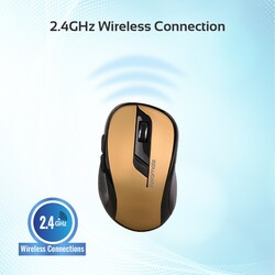 Promate CLIX-7 Optical Wireless Mouse, 2.4Ghz Portable, USB Nano Receiver, 3 Adjustable DPI, 6 Buttons, 10m Working Range and Auto-Sleep Function, Gold