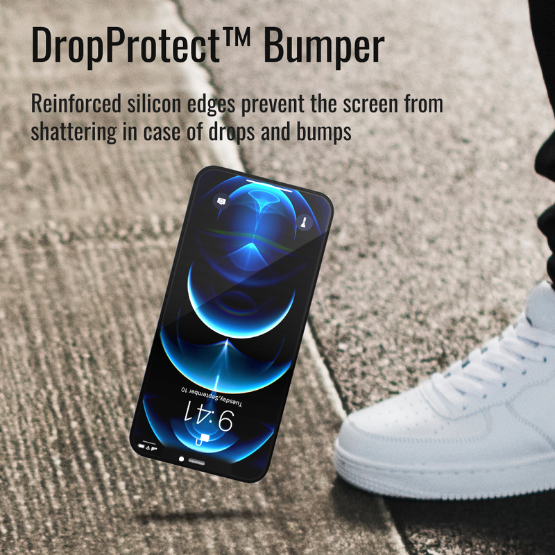 Promate Apple iPhone 13 WatchDog Matte Anti-Spy 3D Tempered Glass Privacy Screen Protector, with Silicone Bumper, 9H Hardness, Anti-Fingerprint and Shatter Protection, Black