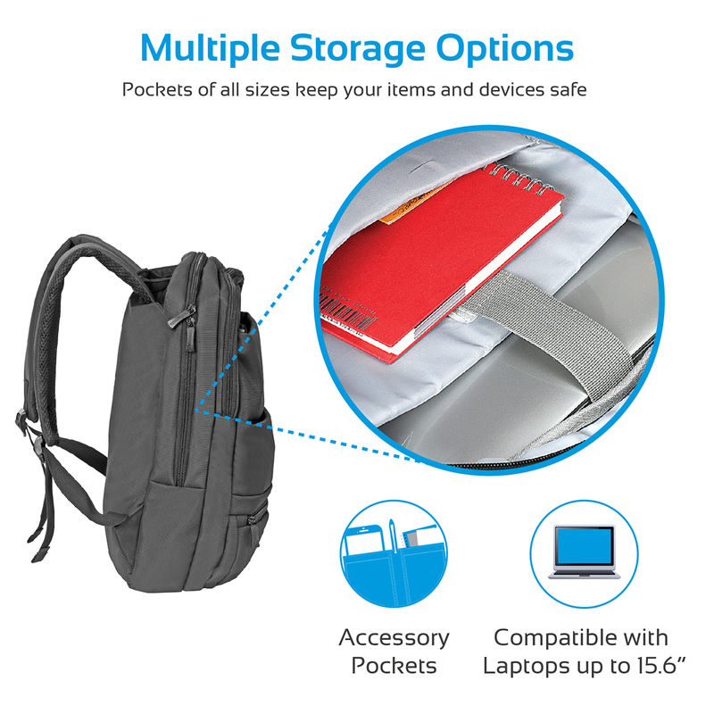 Promate Apollo-BP Laptop Backpack, Slim Lightweight Dual Pocket Water Resistance with Multiple Compartment and Anti-Theft Pocket for 15.6 Inch Laptops, Tablets, Black