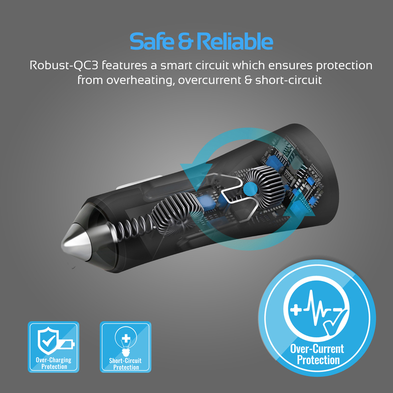 Promate Robust-QC3 Car Charger, Heavy-Duty Qualcomm Quick Charger 3.0 Dual USB Port Car Charger with Short Circuit and Over Charging Protection for GPS, iPod, Mobile Phones and Tablets, Black