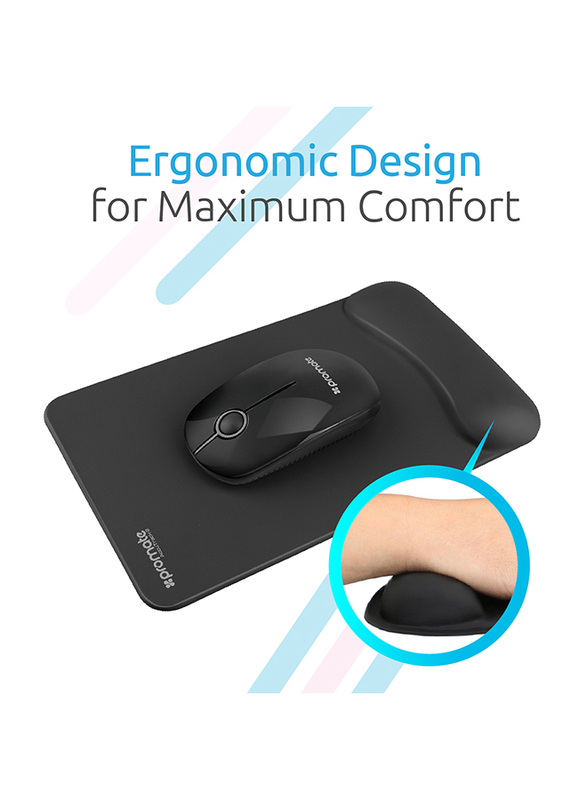Promate Accutrack-2 Mouse Pad for Laptops/Desktop, Ergonomic Non-Slip with Anti-Microbial Memory Foam Wrist Support & Large Accurate Tracking Surface, Black