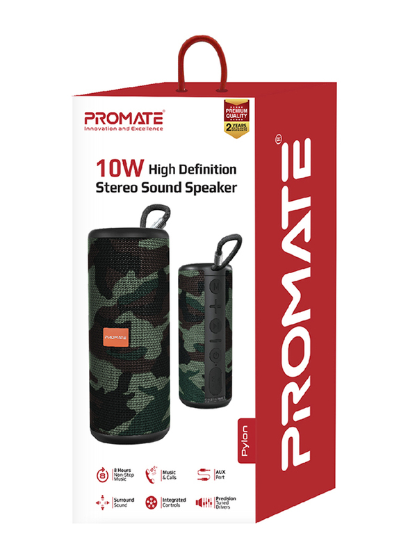 Promate Pylon Portable Bluetooth Stereo Sound Speaker, Camouflage