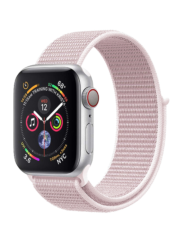 Promate Fibro-42 Sports Loop Band for Apple Watch 42mm/44mm Series 1/2/3/4, Premium Nylon Weave Mesh with Dense Loop and Adjustable Wrist Strap, Workout, Fitness, Running, Light Pink