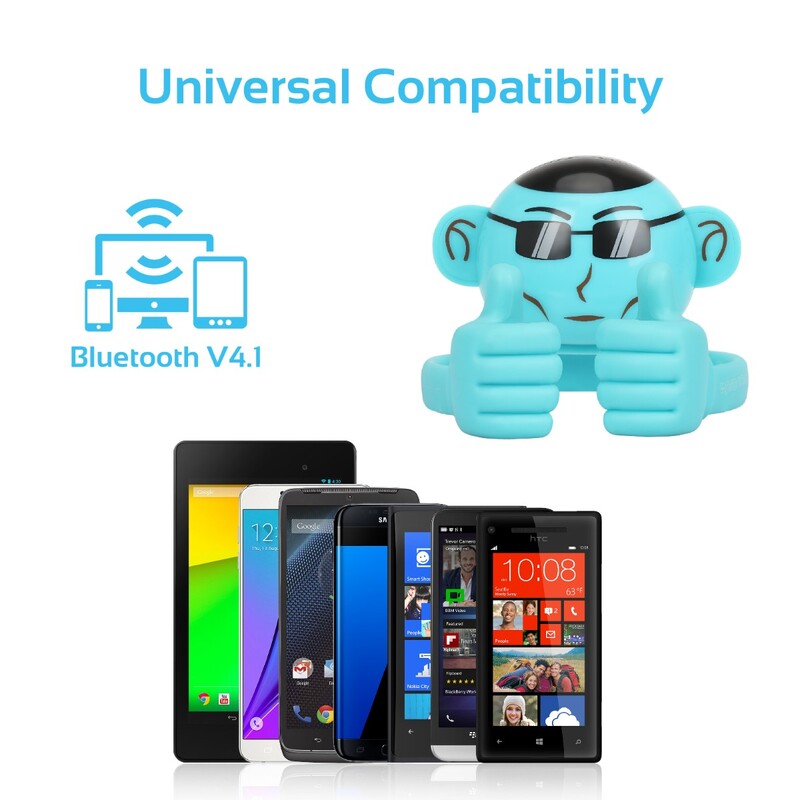 Promate Ape Bluetooth Speaker, Portable Monkey Shape Multifunction Wireless with 3.5mm Audio Jack and Thumbs-up Adjustable Flexible Smartphone Holder, Blue
