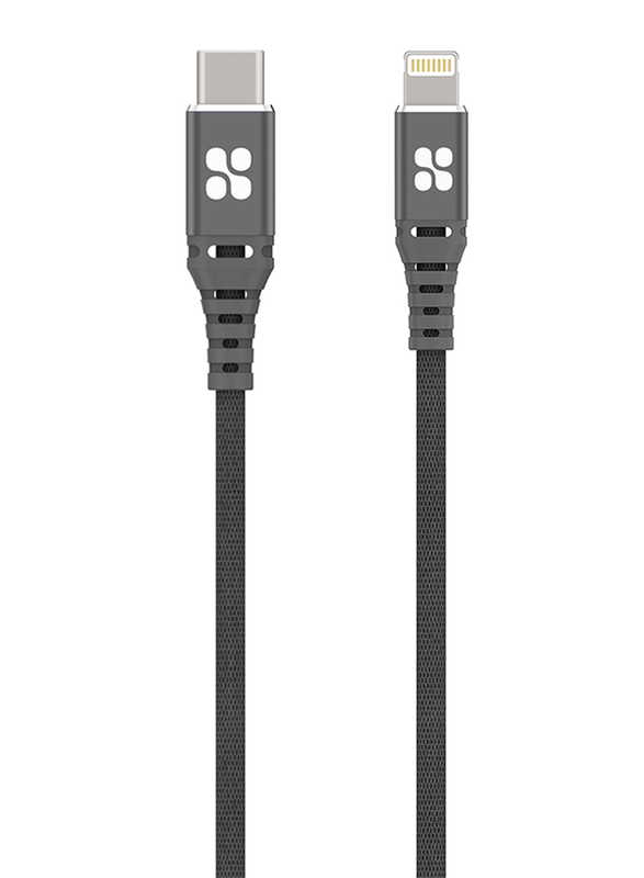 Promate 1.2-Meter PowerCord Lightning Cable, USB Type-C Male to Lightning Cable, Heavy Duty 29W Power Mesh-Armoured, Apple MFi Certified, Fast 3A Sync/Charge for Smartphones/Tablets/Laptops, Grey