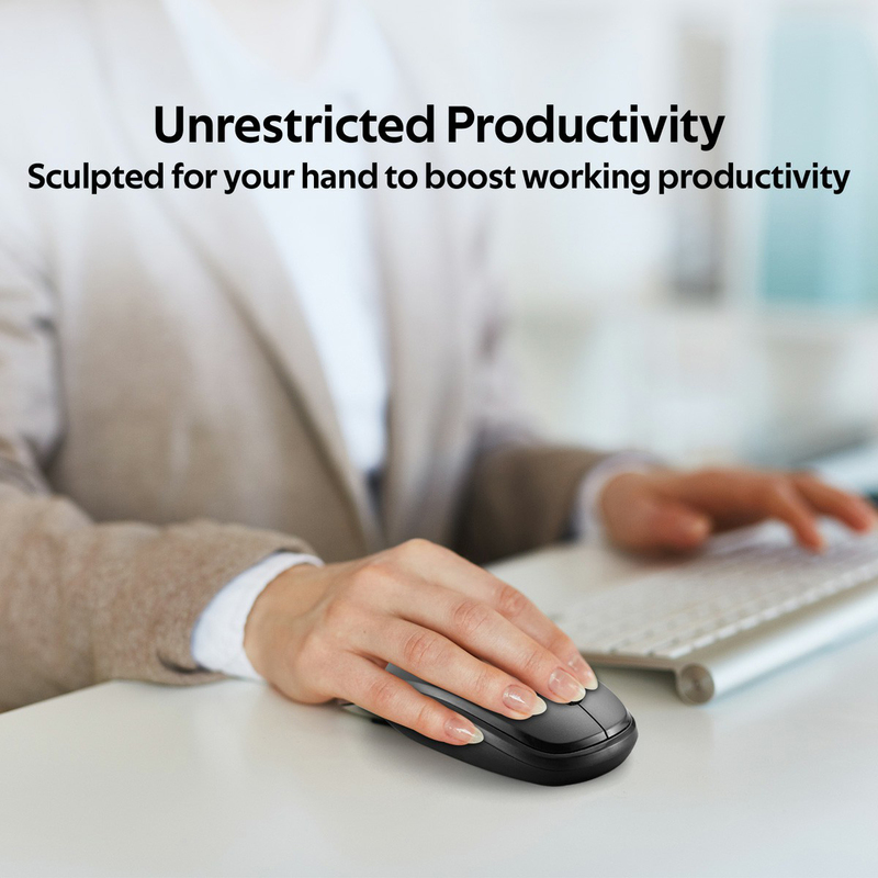 Promate Hover Wireless Sleek Precision Tracking Ergonomic Optical Mouse, Black