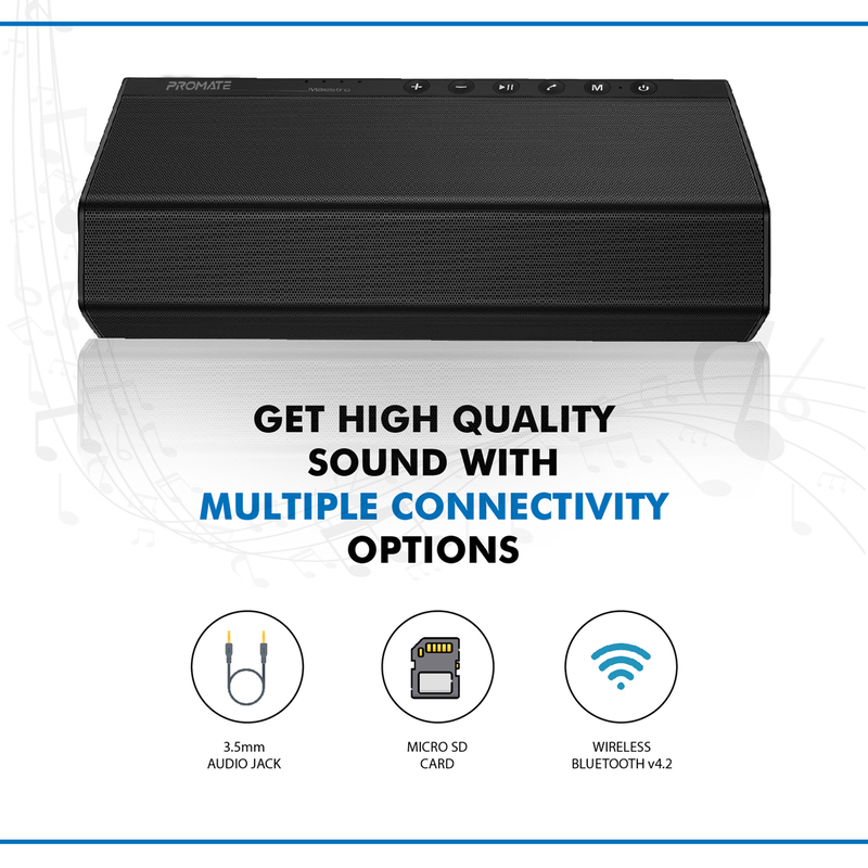 Promate Maestro Portable Wireless Speaker, Premium Stereo Sound 40W Bluetooth with Powerful 20W Subwoofer, Dual Tweeter, 3.5mm Jack, Micro SD Card Slot and Built-In Mic, Black