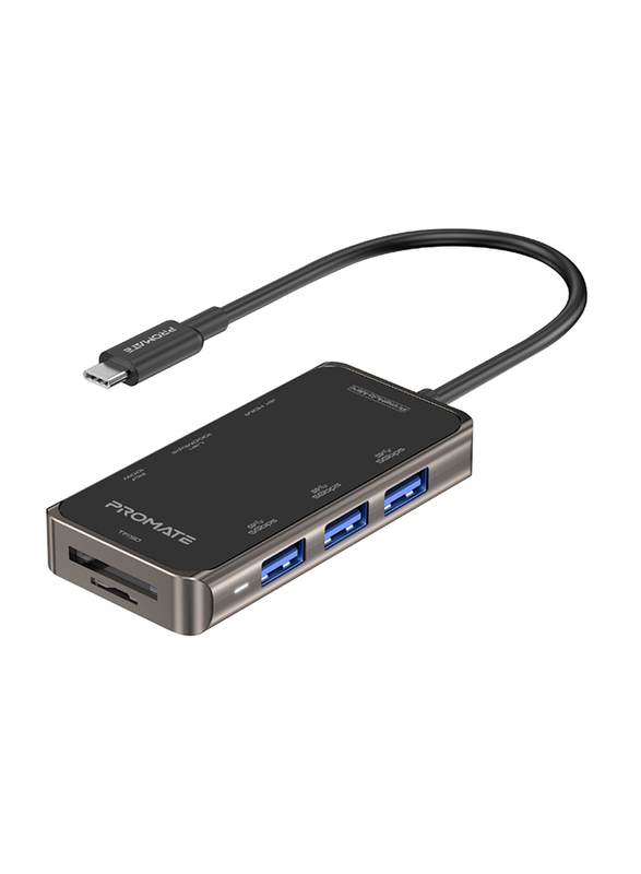 Promate PrimeHub-Mini Multi-Functional 8-in-1 USB Type-C Hub for MacBook Pro/XPS, Black