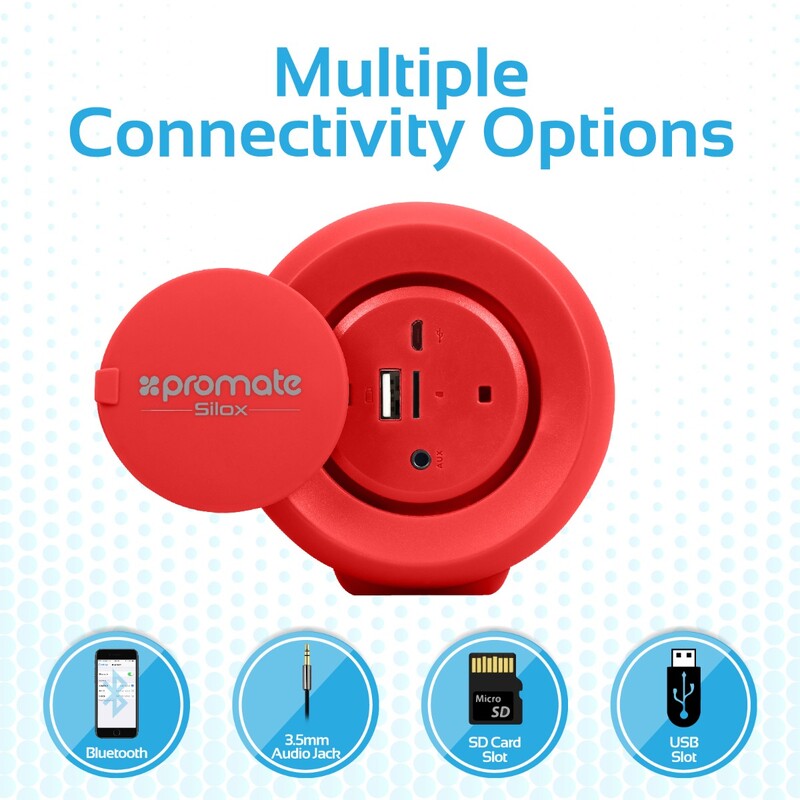 Promate Silox True Wireless Stereo Speaker, Portable Bluetooth 20W with IPX6 Water Resistant, FM Radio, Micro SD Card Slot, USB Port, Audio Jack and Built-In Mic, Red