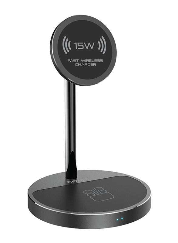 Promate 3-in-1 Magnetic Wireless Charging Stand with 5W Charging Pad and 20W PD USB Type-C Port, AuraBase-PD20, Black