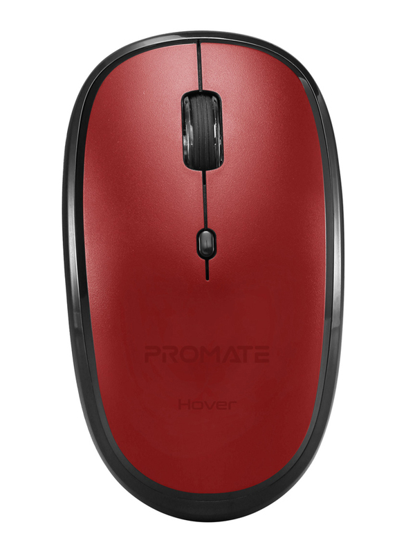 Promate Hover Wireless Sleek Precision Tracking Ergonomic Optical Mouse, Red