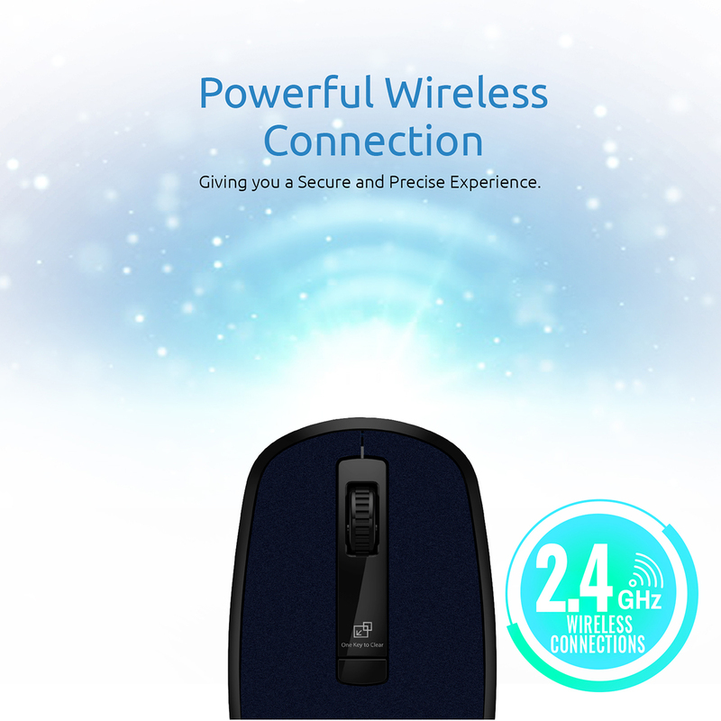 Promate CLIX-3 2.4 Ghz USB Wireless Ergonomic Mouse, Precision Scrolling for Windows Mac, Blue