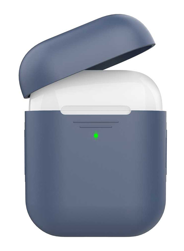 Promate AirCase Silicone Case for Apple AirPods/AirPods 2, Ultra-Lightweight Protective 360 Degree Cover with Scratch-Resistance and Wireless Charging, Navy Blue