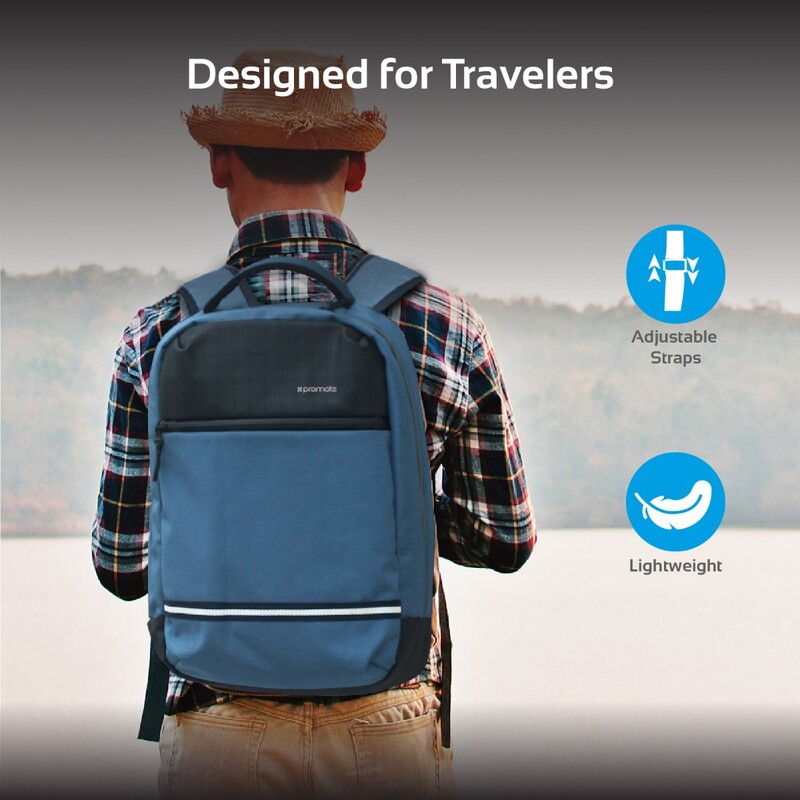 Promate Explorer-BP Travel Laptop Backpack, Anti-Theft Slim Durable for 13 Inch Laptop with Water Resistant, Soft Adjustable Padded Straps, Multiple Storage and USB Charging Port, Blue