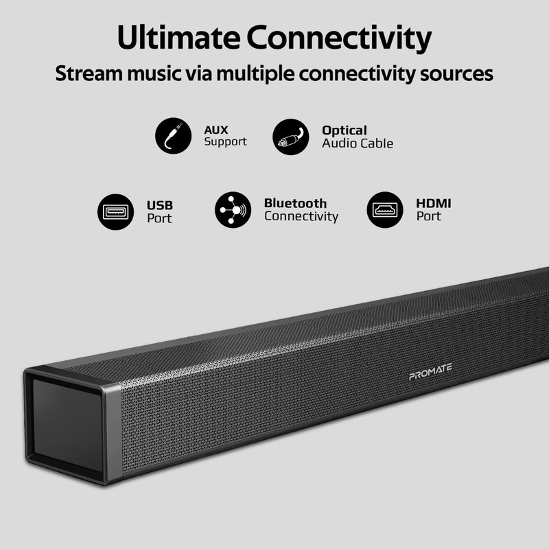 Promate BluesBar-60 Wireless Soundbar, 60W, Black