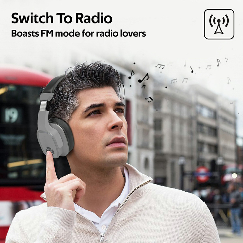 Promate Corvin Wireless 2-in-1 High Definition Over-Ear Headphones with Built-in Mic and 6W Speaker, MicroSD Card Slot, Grey