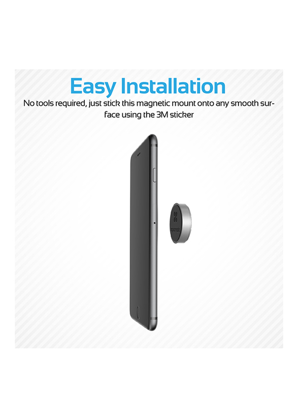Promate MagMini Magnetic Mount, Universal Flat Stick on Dashboard Magnetic Mount Holder with Quick-Snap Technology, Silver
