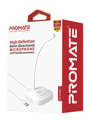 Promate Promic-1 USB Desktop Microphone for PC/Laptop, High Definition Omni-Directional with Flexible Gooseneck, Mute Touch Button, Anti-Tangle Cord for PC/Laptop/Recording/Gaming, White
