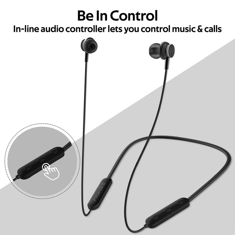 Promate Bali Bluetooth In-Ear Neckband Earphones with Built-in Hi-Res Mic, Magnetic Closure, Black