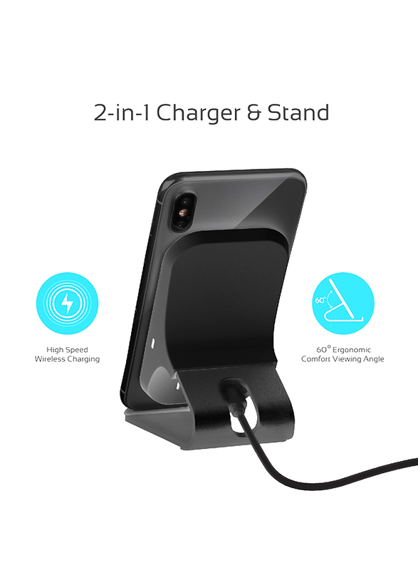 Promate AuraDock-5 Type-C Wireless Charger, Qi-Certified Dual Coil Aluminium 10W Single Port Charger Stand with Qualcomm QC 3.0 Wall Adapter and USB Sync Charge Cable, for Mobile Phones, Grey