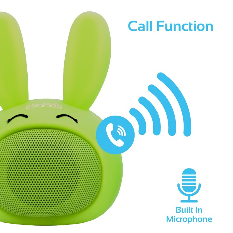 Promate Bunny Kids Bluetooth Speaker, Portable Wireless V4.1 Speaker with HD Sound Quality, Hands-Free Call Function and Cute Bunny Design, Green