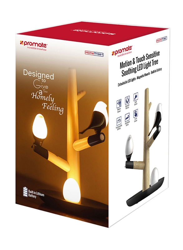Promate HomeTree-1 Night LED Desk Lamp, Home Tree Birds/Eggie, Detachable Motion Sensor LED Lights, Magnetic Mounts/Built-In Rechargeable Battery for Home/Table Lamp/Key Storage, Beech/Black/White
