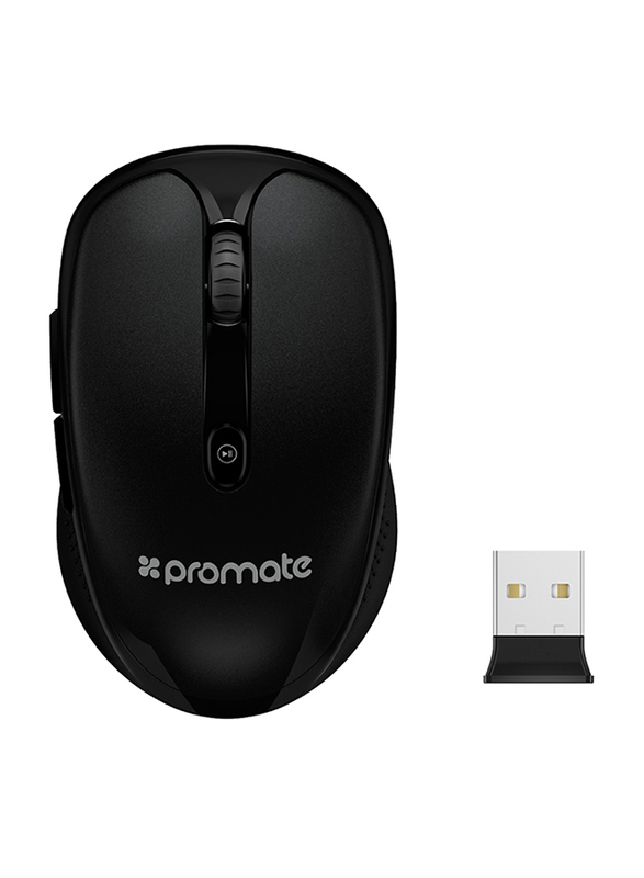 Promate CLIX-4 2.4Ghz Multimedia Wireless Optical Mouse, USB Adapter for Windows, Mac, Black