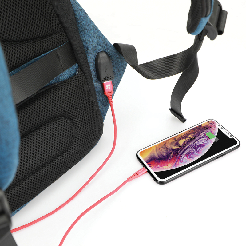 Promate Defender 13 inch Backpack Laptop Bag, Anti-Theft Business Travel, USB Charging Port, Secure Hidden Pocket, Water Resistant and Luggage Strap, Blue