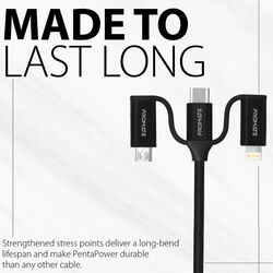 Promate 1.2-Meter PentaPower 6-In-1 Multi Charging Cable, Premium Hybrid 20V 3A USB-A/USB-C to Lightning/USB-C/Micro USB Connectors, Fast Sync Charging with 60W Type-C to Type-C Power Delivery, Black