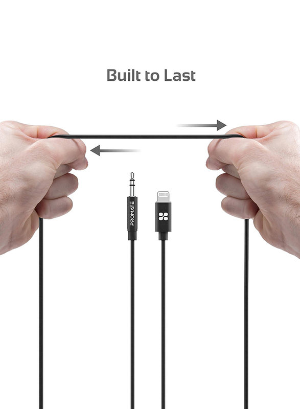 Promate 1-Meter AudioLink-LT1 Lightning AUX Cable, Lightning Male to 3.5mm AUX, Apple MFi Certified, Headphone Jack Adapter Stereo Audio, Digital Analog Converter for Bose/Marshall, Black