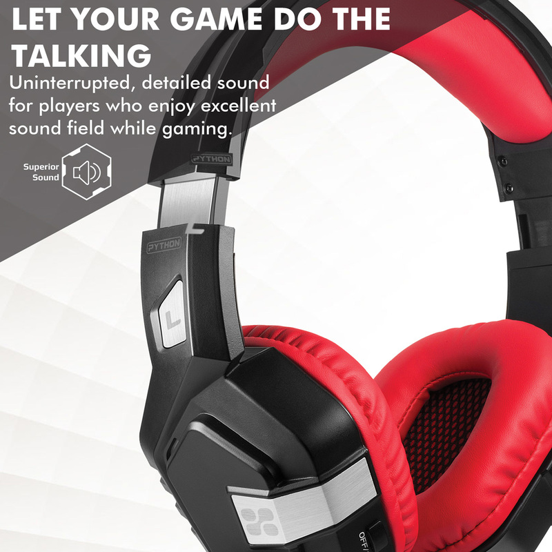 Promate Python Over-Ear Gaming Noise Cancelling Headset, Haptic Feedback with Unidirectional Mic, Soft Memory Earmuffs, Volume Control and LED Light, Red