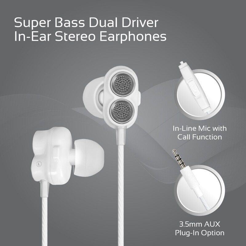 Promate Ivory In-Ear Earphones, Premium Dual-Driver Stereo Earbuds with Dual Dynamic Sound, Built-In Microphone, Anti Tangle Cords and Noise Isolation, Black