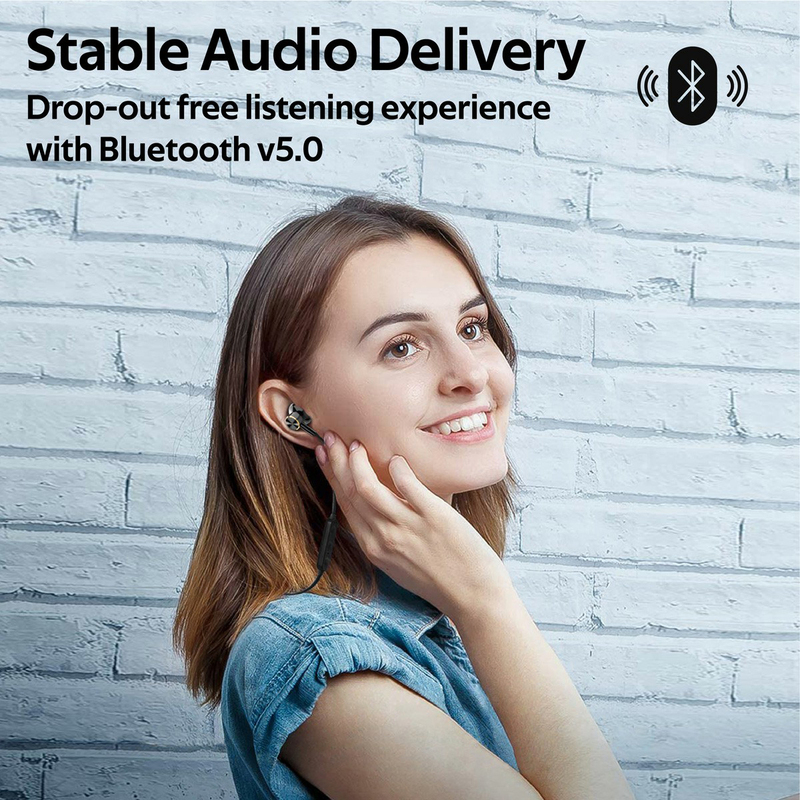 Promate Dynamic-X5 Bluetooth In-Ear Noise Isolation Neckband Sporty Earphones with Built-in Mic, IPX5 Water Resistant, Black