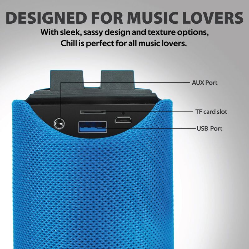 Promate Chill Portable Wireless Bluetooth v5.0 Stereo Speaker with 6W HD Sound, Built-In Mic, Micro SD Card Slot, In-Line AUX and 1200mAh Rechargeable Battery, Blue