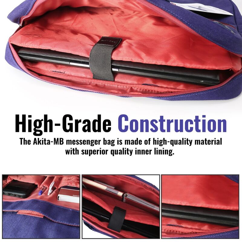 Promate Akita-MB 16-Inch Laptop Messenger Bag with Water-Resistant, Detachable String/Anti-Theft and Secure Quick Access Pocket, Blue