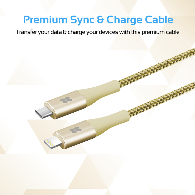 Promate 2-Meter UniLink-LTC2 Lightning Cable, High-Speed 2.4A USB Type-C Male to Lightning Cable, Sync with Android OTG Support for Apple MacBook Pro/iPhone X/8/8 Plus/Samsung Note 8/S8/S8+, Gold