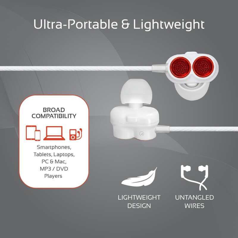Promate Ivory In-Ear Earphones, Premium Dual-Driver Stereo Earbuds with Dual Dynamic Sound, Built-In Microphone, Anti Tangle Cords and Noise Isolation, Maroon